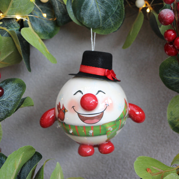 Snowman LED Bauble with Green Scarf